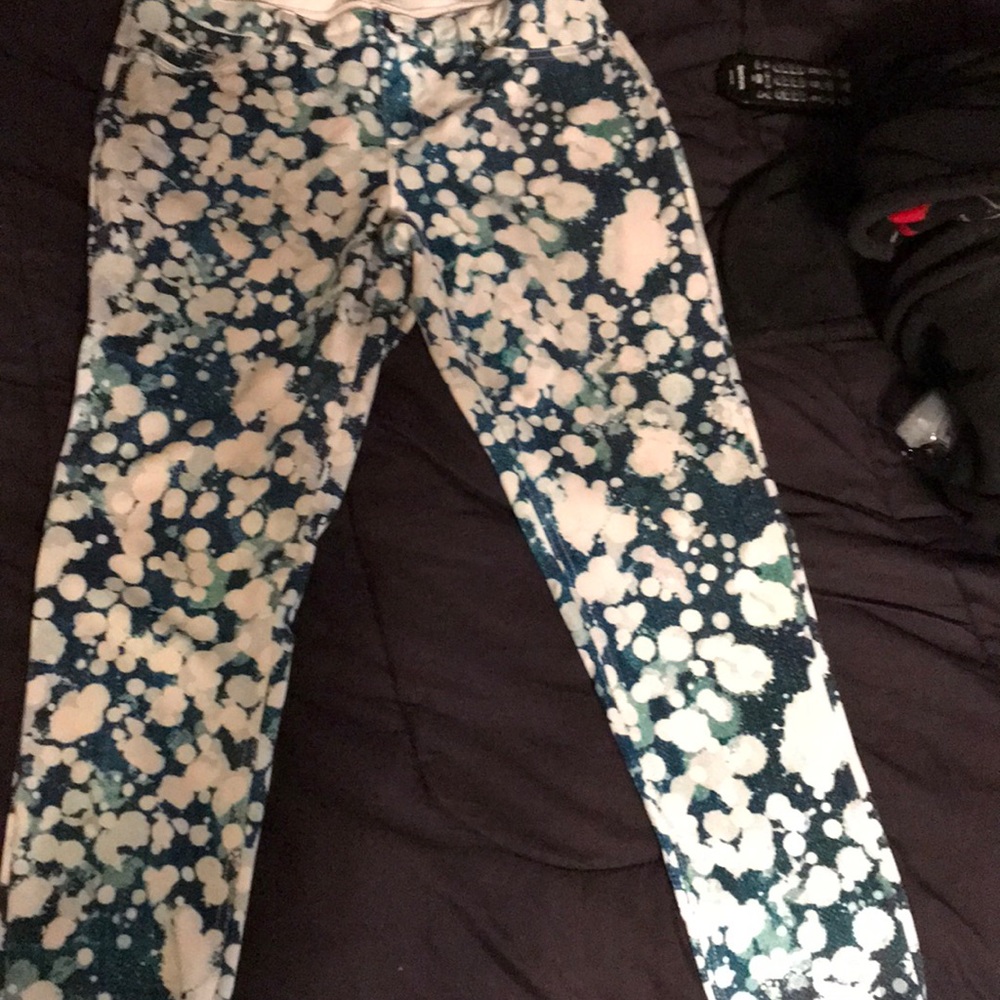 flattering green,white and blue pants